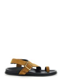 'Siren' Brown Sandals With Metal Buckle Strap And Logo Insole In Suede Woman