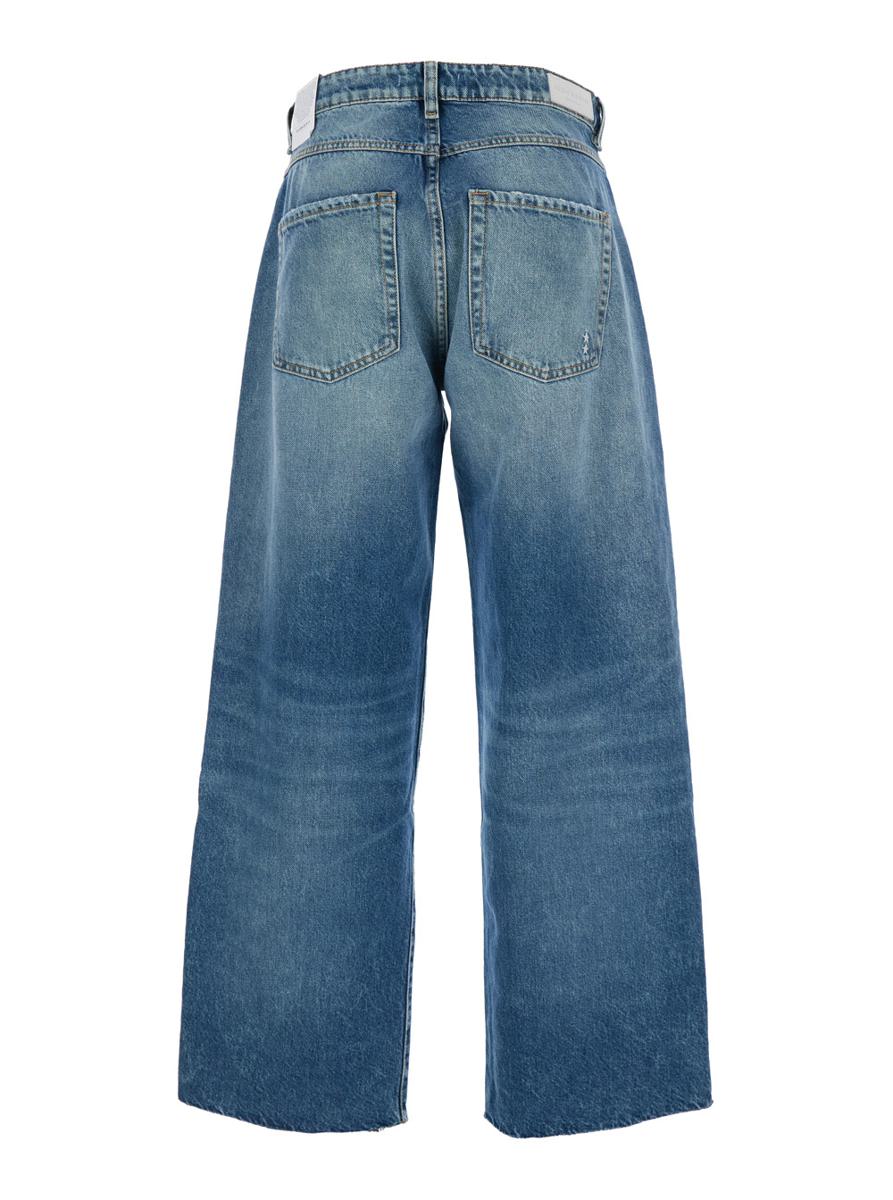 'Bea' Blue Jeans With Wide Leg And Logo Patch On The Rear In Denim Woman