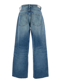 'Bea' Blue Jeans With Wide Leg And Logo Patch On The Rear In Denim Woman