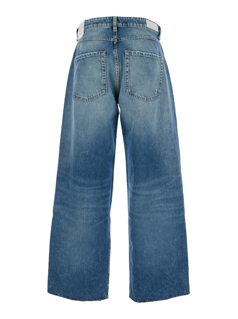 'Bea' Blue Jeans With Wide Leg And Logo Patch On The Rear In Denim Woman