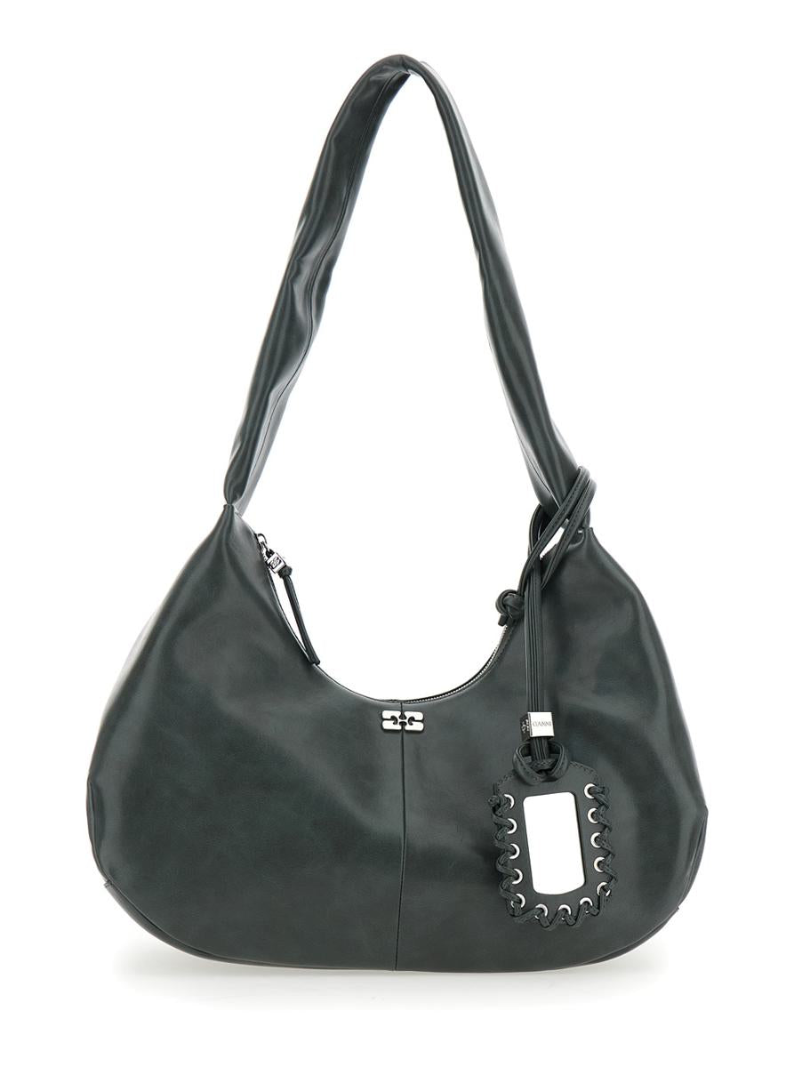 'Bou' Black Medium Shoulder Bag With Single Shoulder Strap And Tonal Logo Plaque On The Front In Leather Woman
