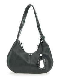 'Bou' Black Medium Shoulder Bag With Single Shoulder Strap And Tonal Logo Plaque On The Front In Leather Woman
