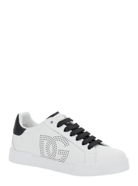 'Portofino Light' White Sneakers With Perforated Logo On The Side And Logo Patch On The Tongue In Leather Woman