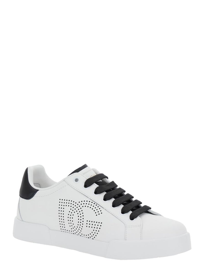 'Portofino Light' White Sneakers With Perforated Logo On The Side And Logo Patch On The Tongue In Leather Woman