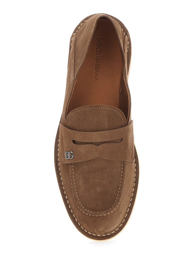 'Florio' Brown Loafers With Dg Logo Detail On The Side In Suede Man
