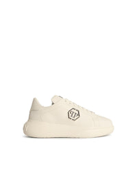 Philipp Plein 'Low Top New Basic Hexagon' White Leather Sneakers