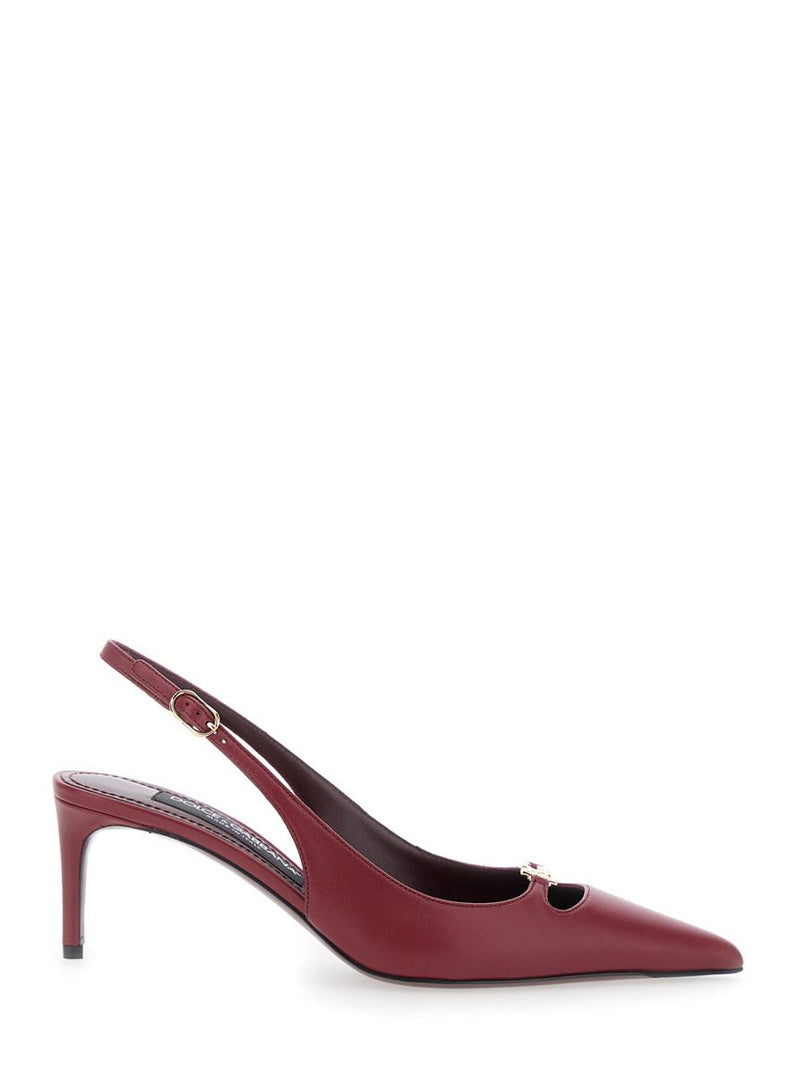 Bordeaux Slingback Pumps With Medium Stiletto Heel And Logo Plaque On The Front In Patent Leather Woman