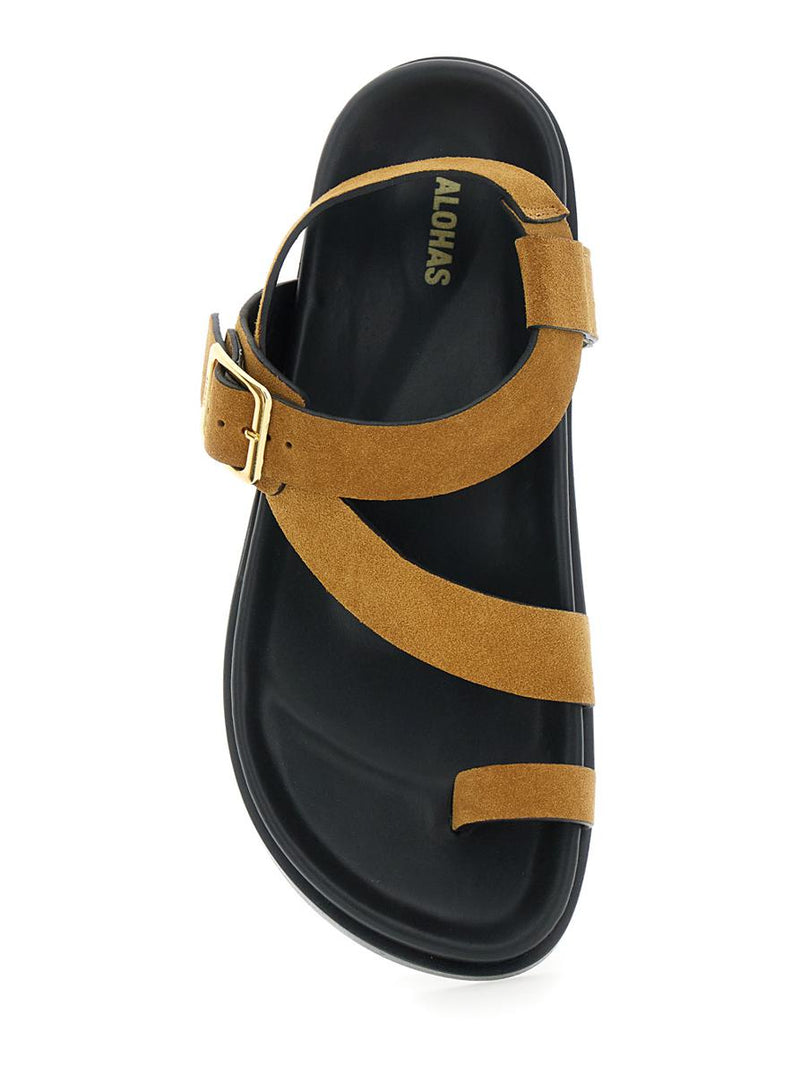 'Siren' Brown Sandals With Metal Buckle Strap And Logo Insole In Suede Woman