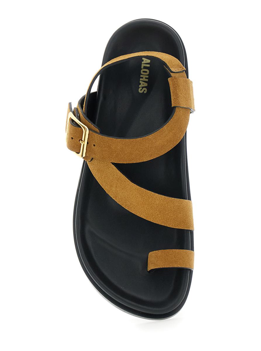 'Siren' Brown Sandals With Metal Buckle Strap And Logo Insole In Suede Woman