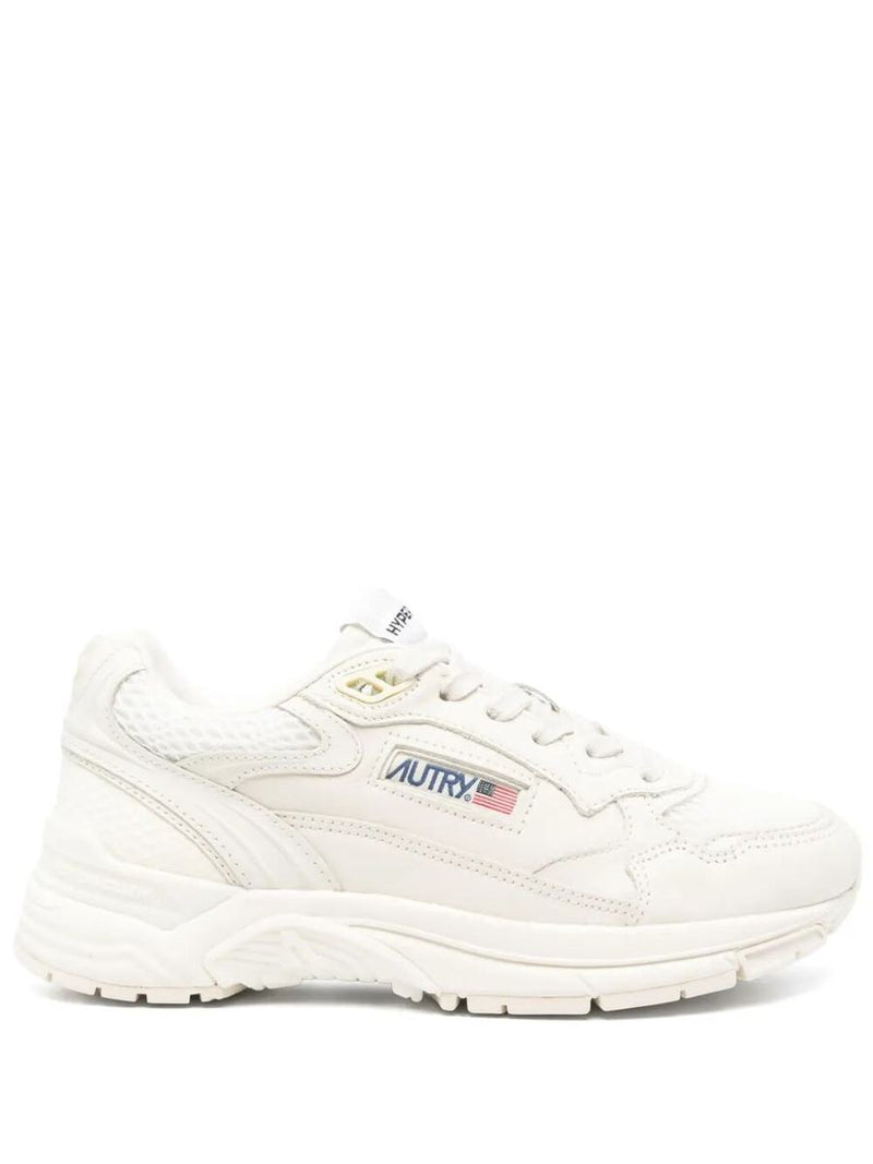 Autry Hyperway Sneakers In Whisper White Laminated Leather And Mesh Shoes