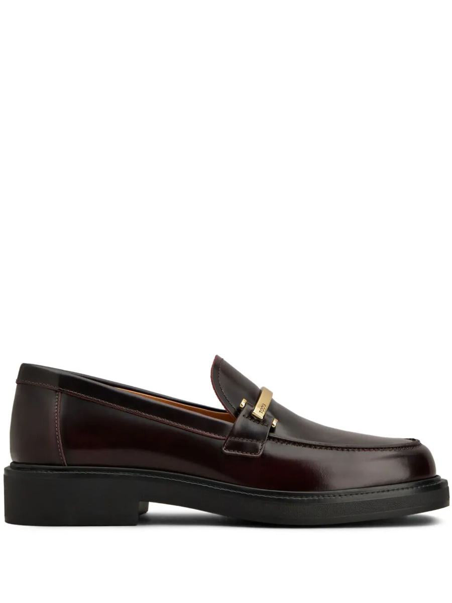 Tod'S Leather Loafers With Metal Bar Shoes