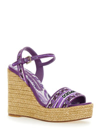 Violet Wedges With Logo Embroidery On The Front And All-Over Majolica Motif In Cotton Blend Woman