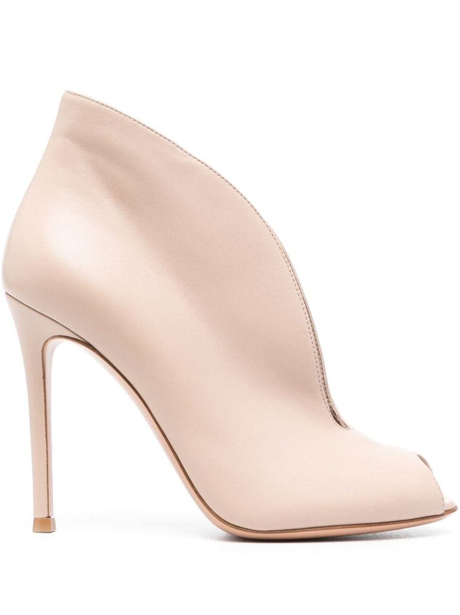 Gianvito Rossi Open Toe Leather Heel Ankle Boots