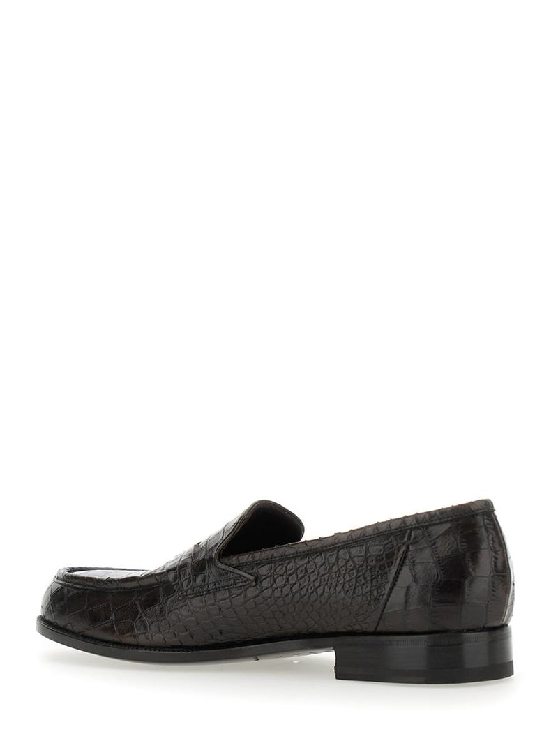 'Luisiana' Brown Loafers With Embossed Crocodile Effect In Leather Man