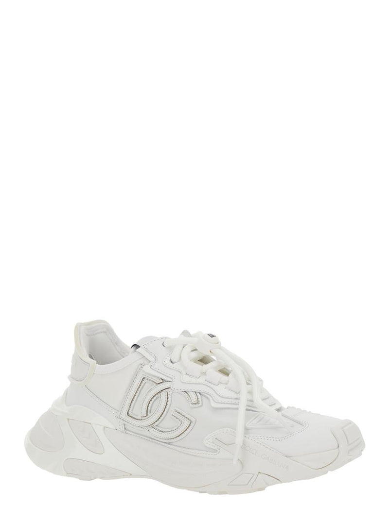 White Low Top Sneakers With Logo Lettering On Tongue And Heel In Tech Fabric Woman