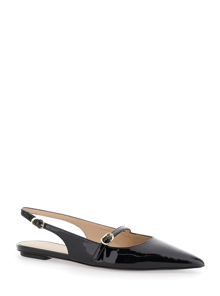 'Emilia' Black Slingback Sandals With Adjustable Strap Closure In Patent Leather Woman