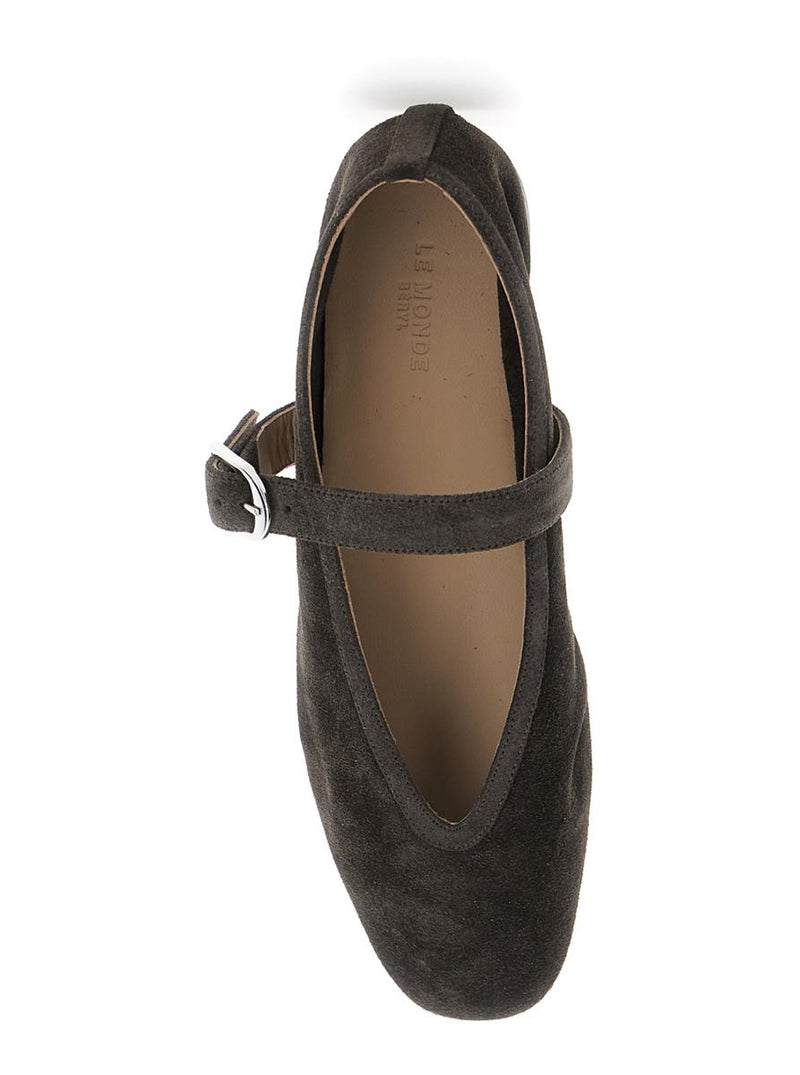 Black Ballet Shoes With Buckle-Strap Closure In Suede Woman