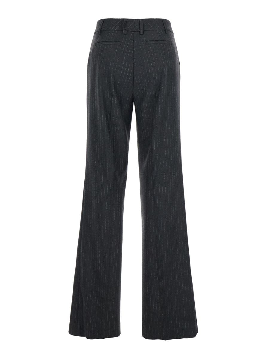 Grey Pants With Belt Loops And All-Over Striped Motif In Wool Blend Woman