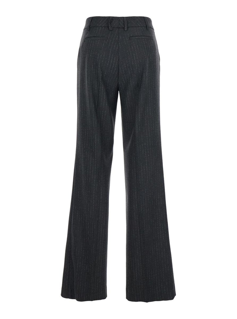 Grey Pants With Belt Loops And All-Over Striped Motif In Wool Blend Woman