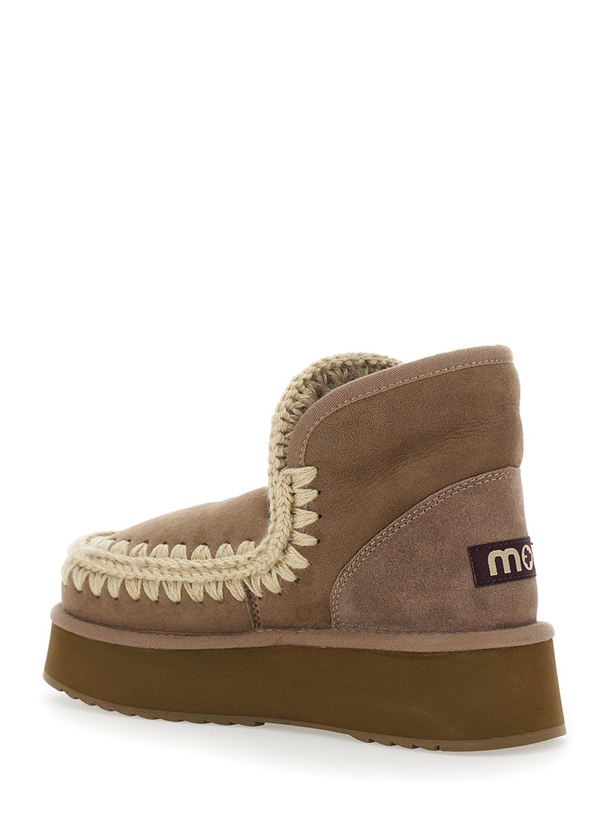 'Mini Eskimo' Brown Ankle Boots With Logo Patch On The Rear In Leather And Suede Woman