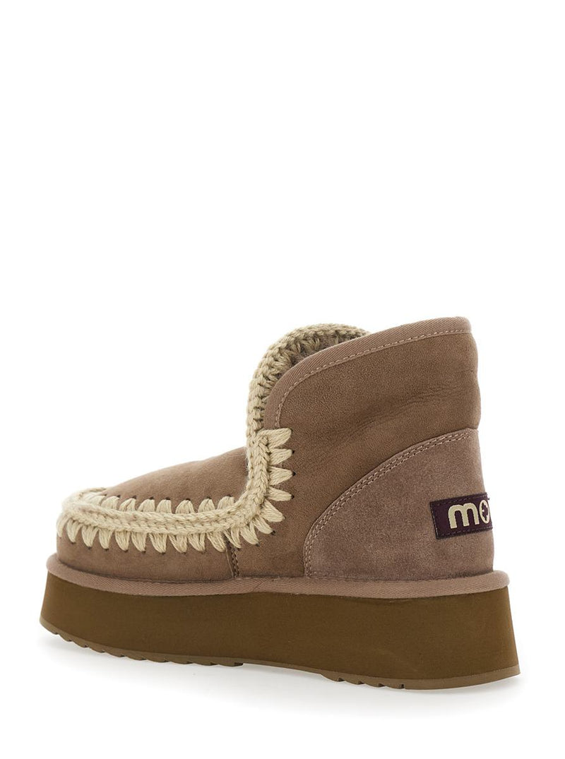 'Mini Eskimo' Brown Ankle Boots With Logo Patch On The Rear In Leather And Suede Woman