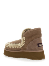 'Mini Eskimo' Brown Ankle Boots With Logo Patch On The Rear In Leather And Suede Woman
