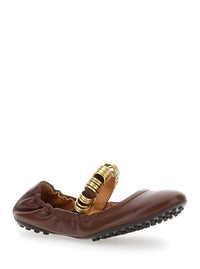 'Dee' Brown Ballerinas With Decorative Rings On The Front In Leather Woman