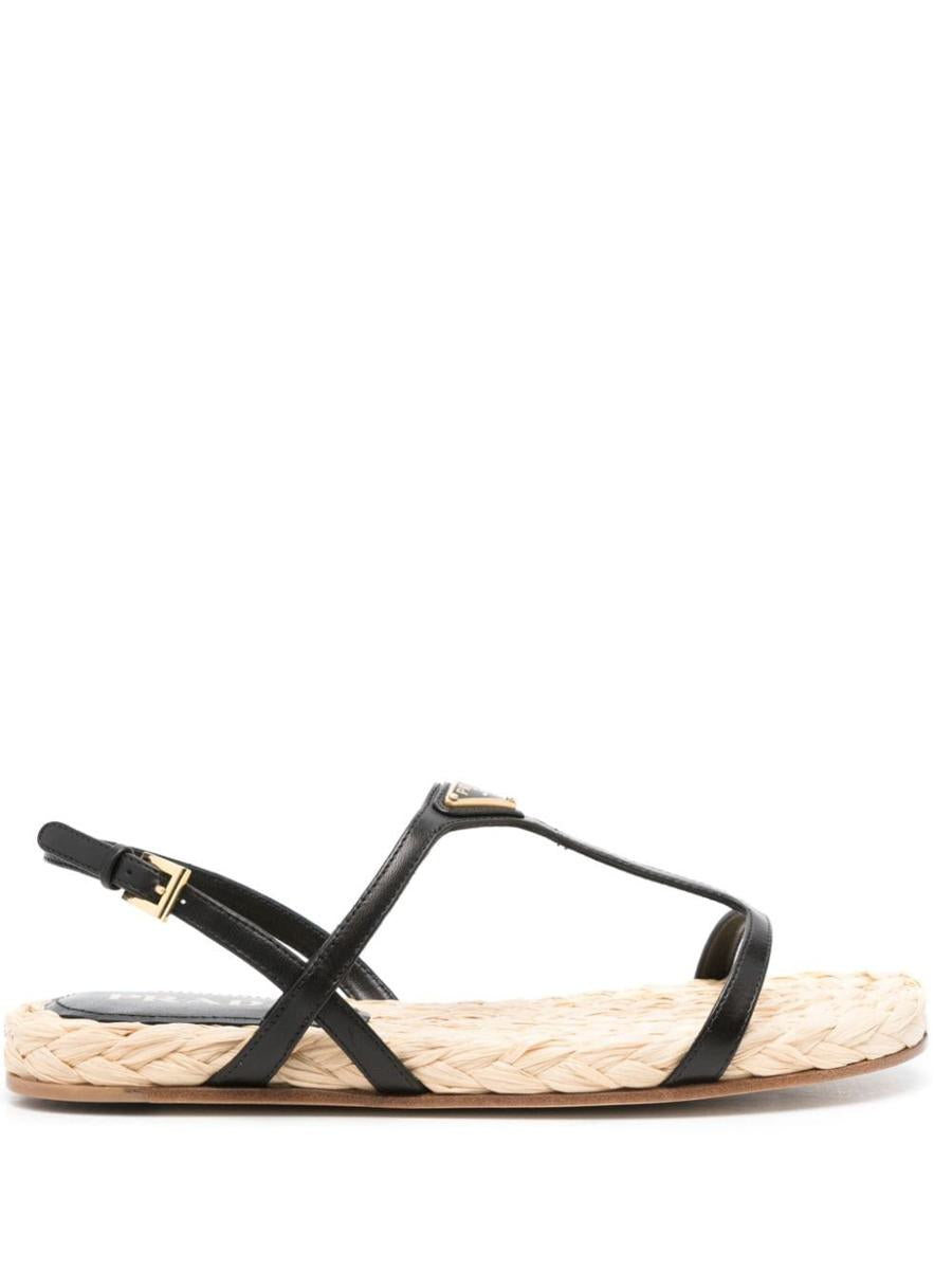 Prada Enamel Triangle-Logo Flat Sandals