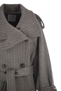 Sportmax Arold1234 - Pure Wool Pinstriped Trench Coat