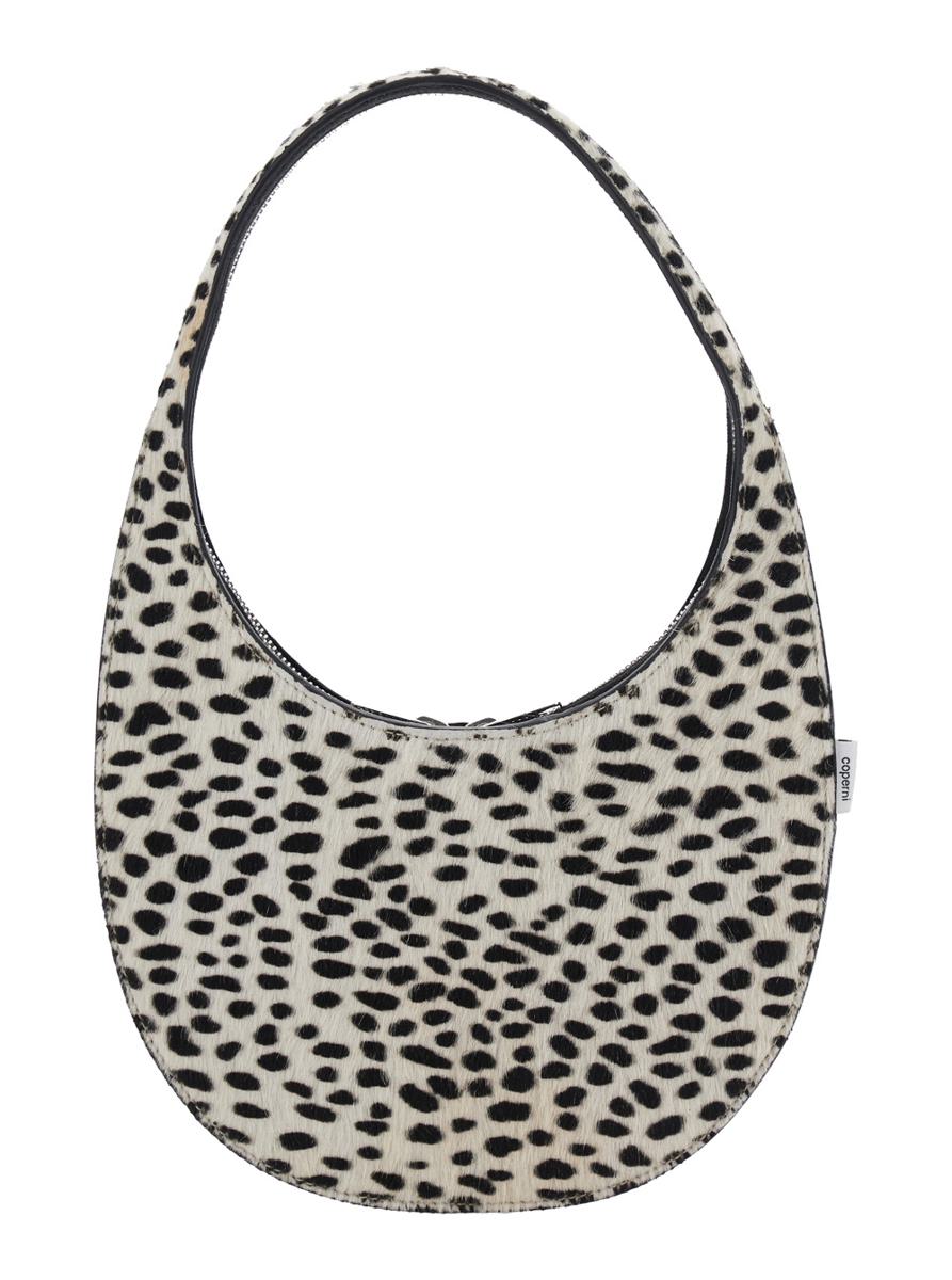 'Swipe' Black And White Handbag With Brushed Effect And All-Over Polka Dots Motif In Fabric Woman
