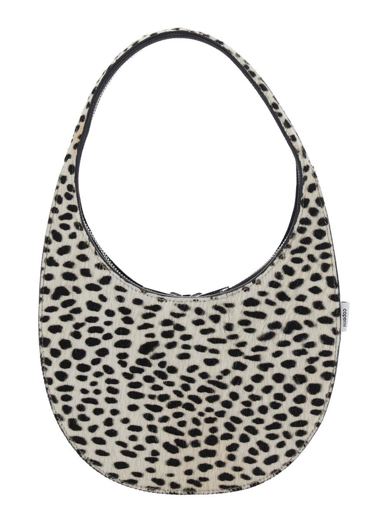'Swipe' Black And White Handbag With Brushed Effect And All-Over Polka Dots Motif In Fabric Woman
