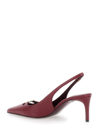 Bordeaux Slingback Pumps With Medium Stiletto Heel And Logo Plaque On The Front In Patent Leather Woman