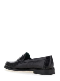 Black Loafers With Embossed Lizard Effect And Almond Toe In Leather Man