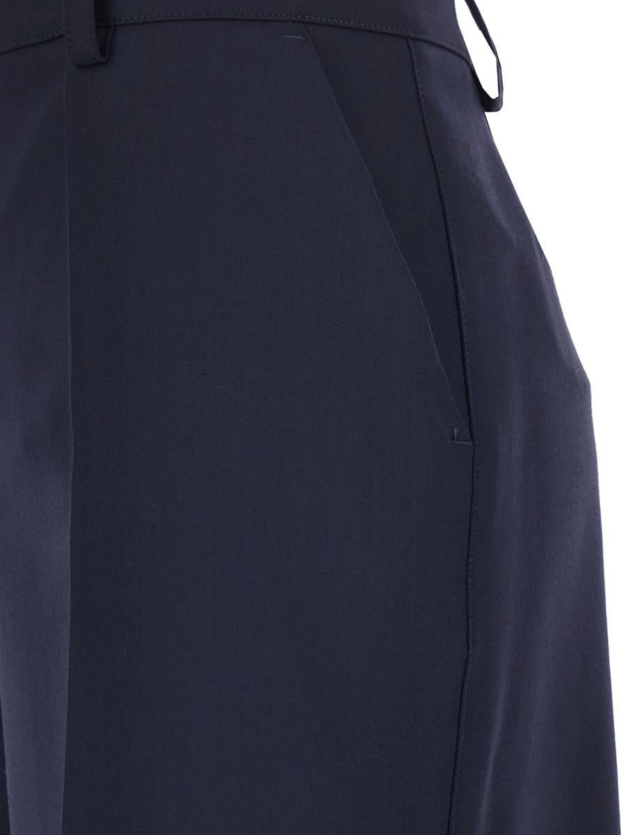 Blue Pants With Front Button And Zip Closure In Cotton Woman