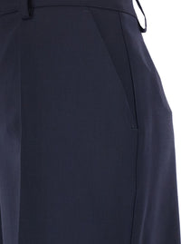 Blue Pants With Front Button And Zip Closure In Cotton Woman