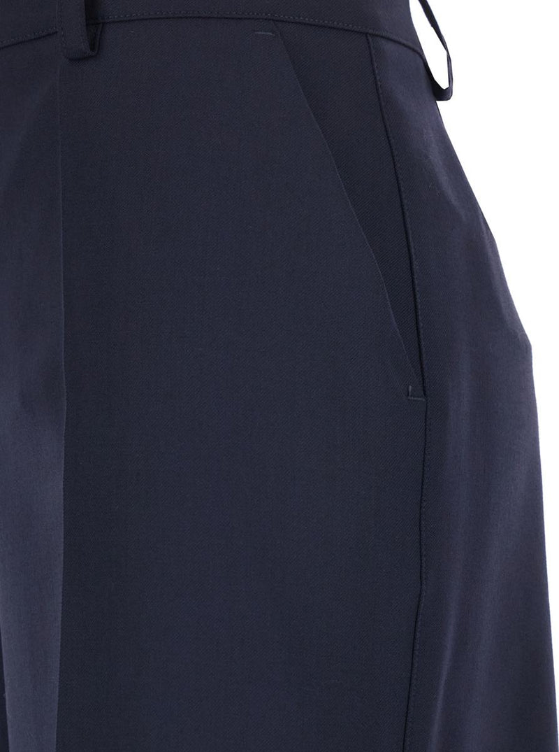 Blue Pants With Front Button And Zip Closure In Cotton Woman