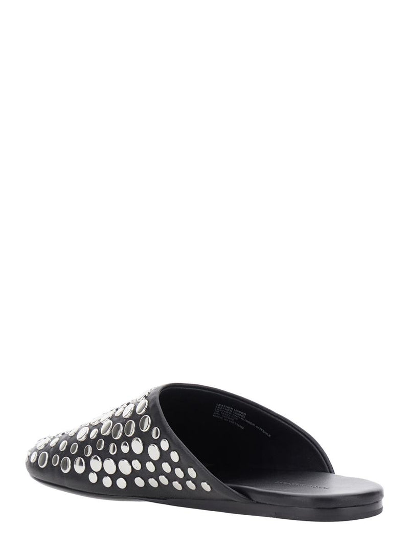 Black Mules With Round Toe And Stud Embellishments In Leather Woman