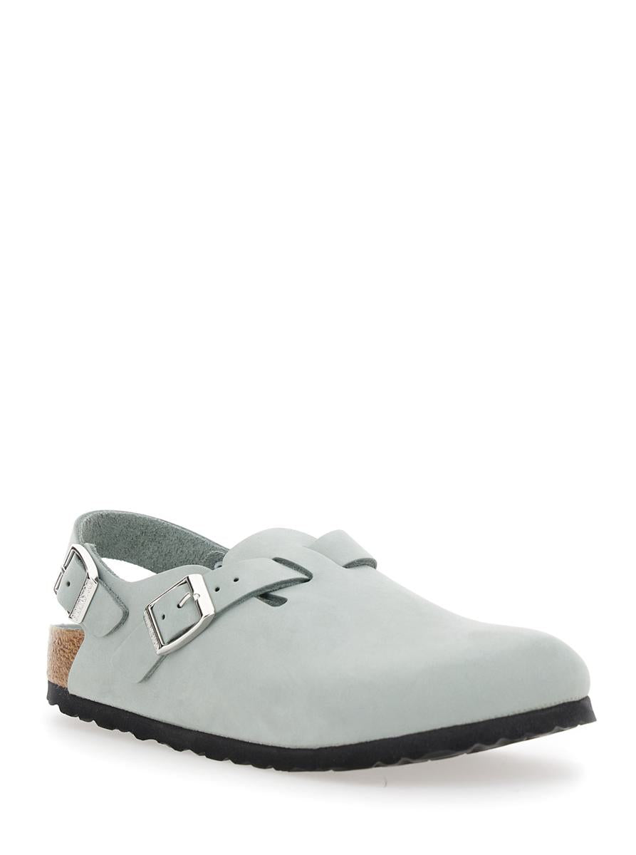 'Tokio' Light Blue Mules With Buckles On The Front And Back In Leather Woman