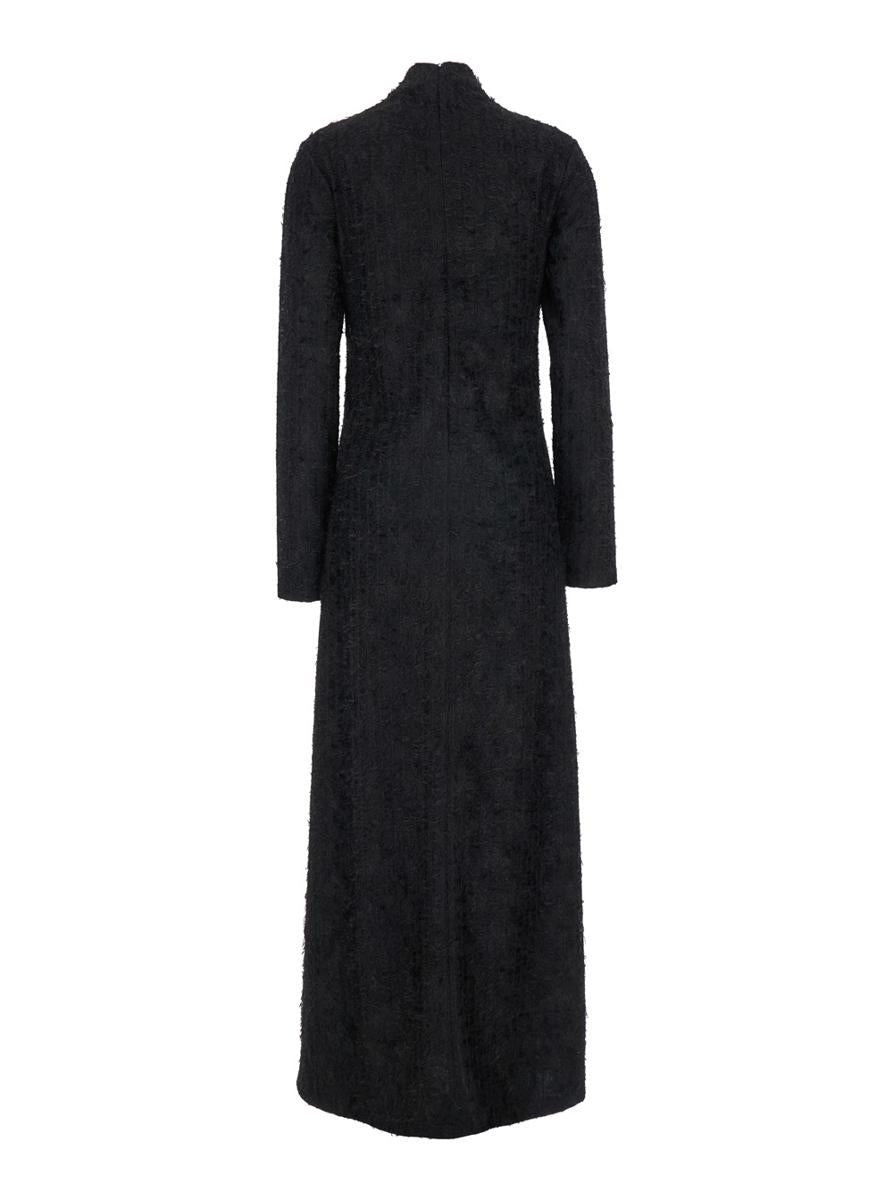 Black Turtleneck Dress With Fringes All-Over In Fabric Woman