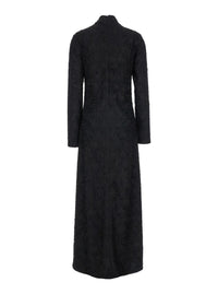 Black Turtleneck Dress With Fringes All-Over In Fabric Woman