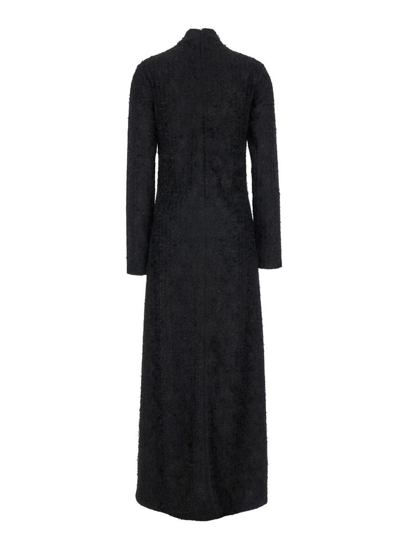 Black Turtleneck Dress With Fringes All-Over In Fabric Woman