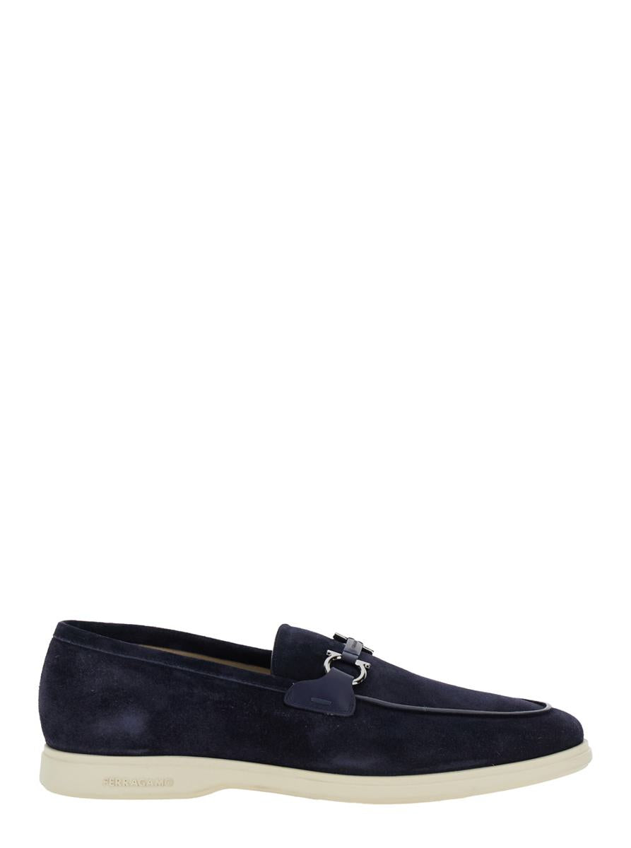 'Cosimo' Blue Loafers With Metallic Hooks On The Front In Suede Man
