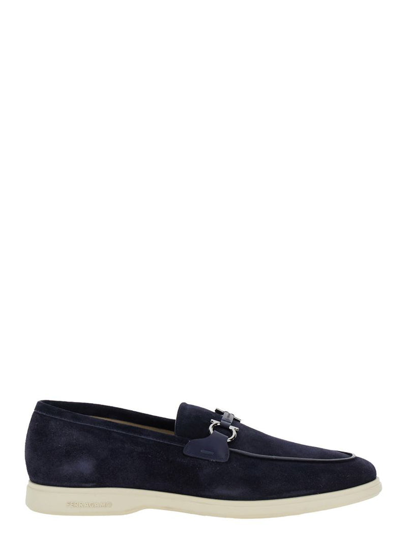 'Cosimo' Blue Loafers With Metallic Hooks On The Front In Suede Man