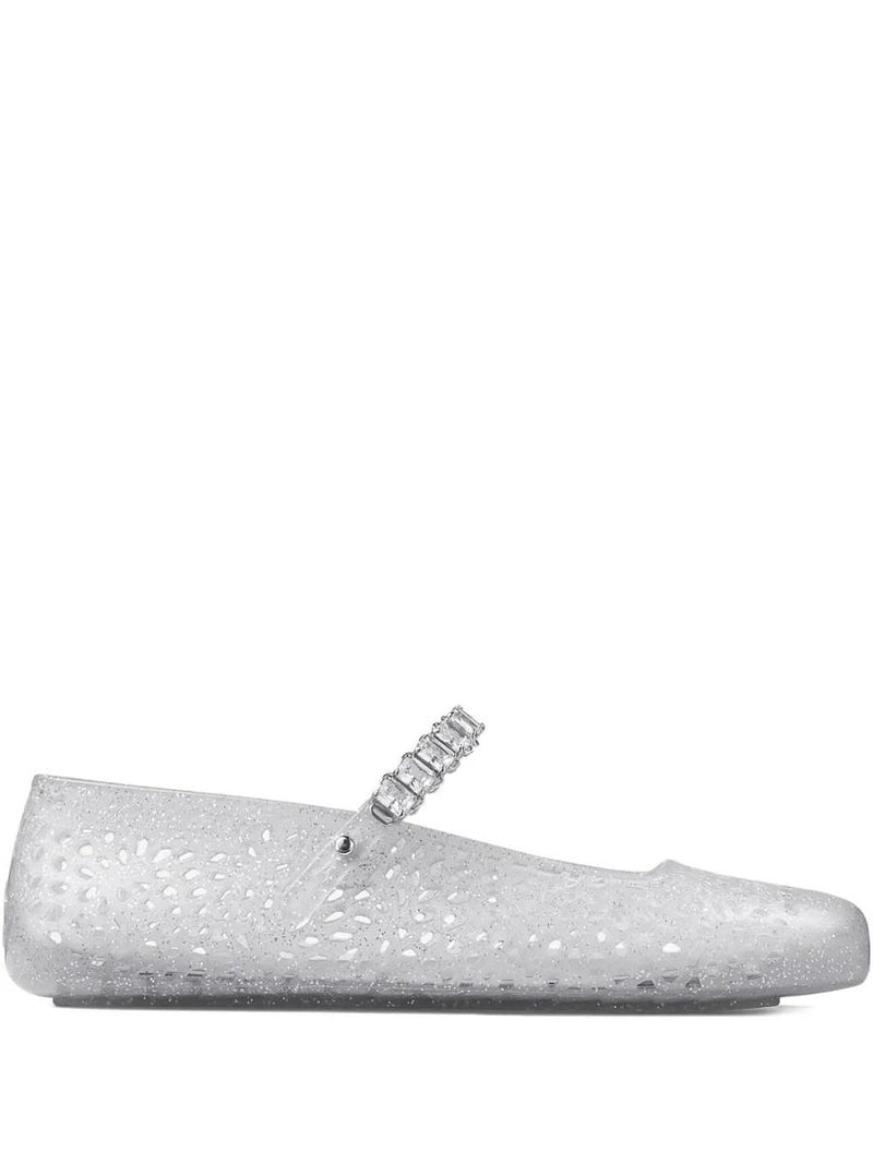 Jimmy Choo Clear Jelly Ballerina Flats With Crystal Embellishment Shoes