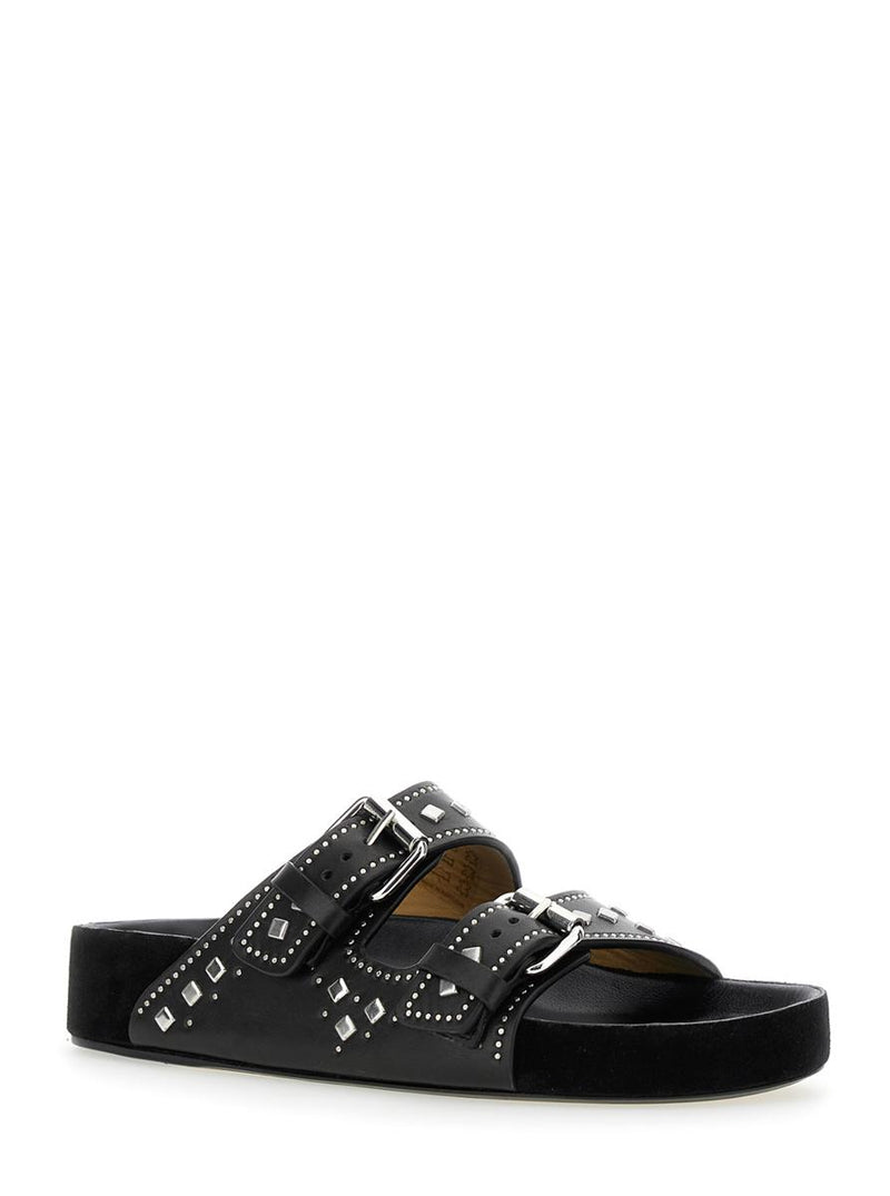'Lennyo' Black Sandals With Stud Embellishments And Moulded Footbed In Leather Woman