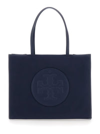 'Ella' Blue Small Tote Bag With Two Top Handles And Embossed Maxi Logo On The Front In Fabric Woman