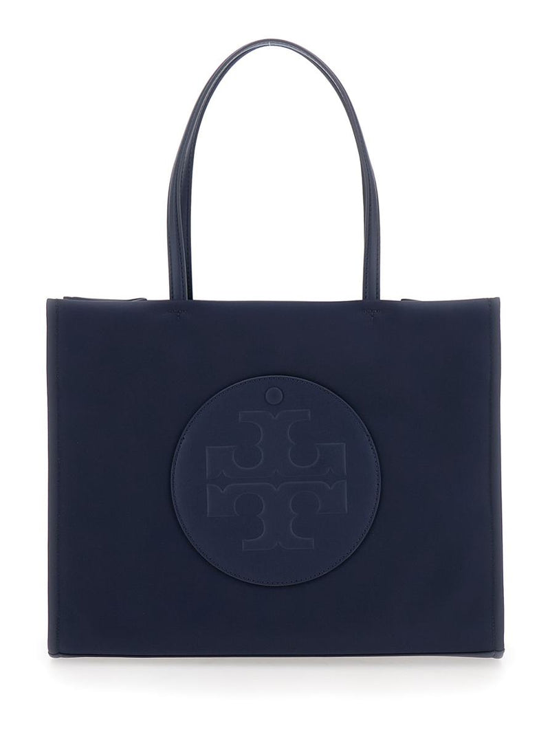 'Ella' Blue Small Tote Bag With Two Top Handles And Embossed Maxi Logo On The Front In Fabric Woman