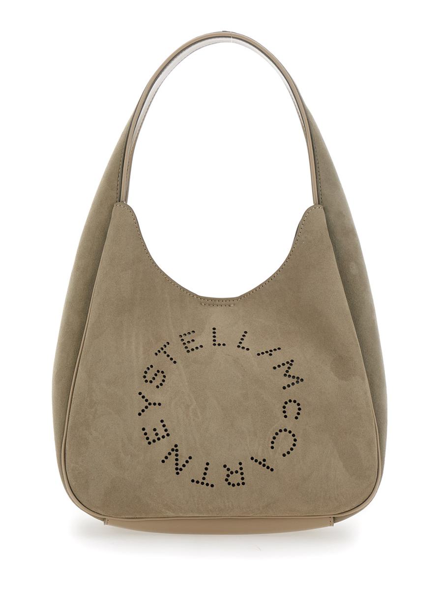 Beige Shoulder Bag With Maxi Logo Lettering On The Front In Ecosuede Woman