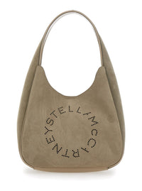 Beige Shoulder Bag With Maxi Logo Lettering On The Front In Ecosuede Woman