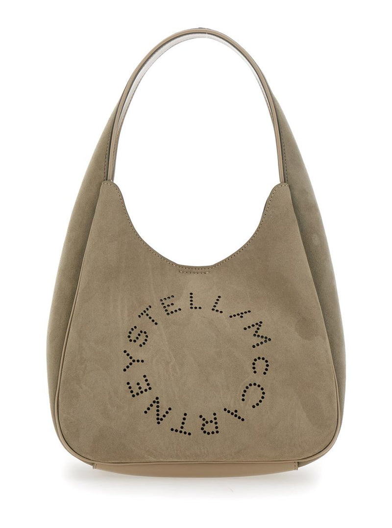Beige Shoulder Bag With Maxi Logo Lettering On The Front In Ecosuede Woman